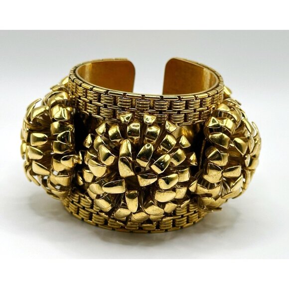 Nicole Romano Ravenea Chunky Cuff Bracelet Goldtone 2” Wide - Picture 4 of 7